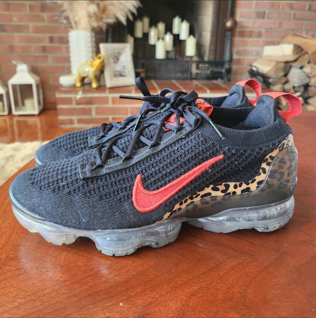 Nike Black And Red Vapormax With Leopard Print